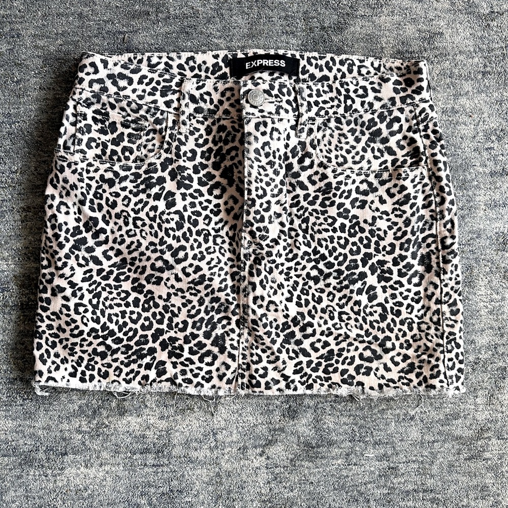 Express pink and black leopard jean skirt